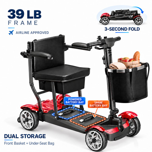39lb foldable wheel mobility - foldable, 4-wheel